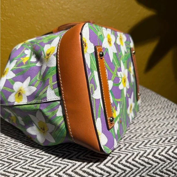 Dooney & Bourke Botanical Daffodil Drawstring Bucket Bag & Wristlet Set - Purple - Picture 7 of 16